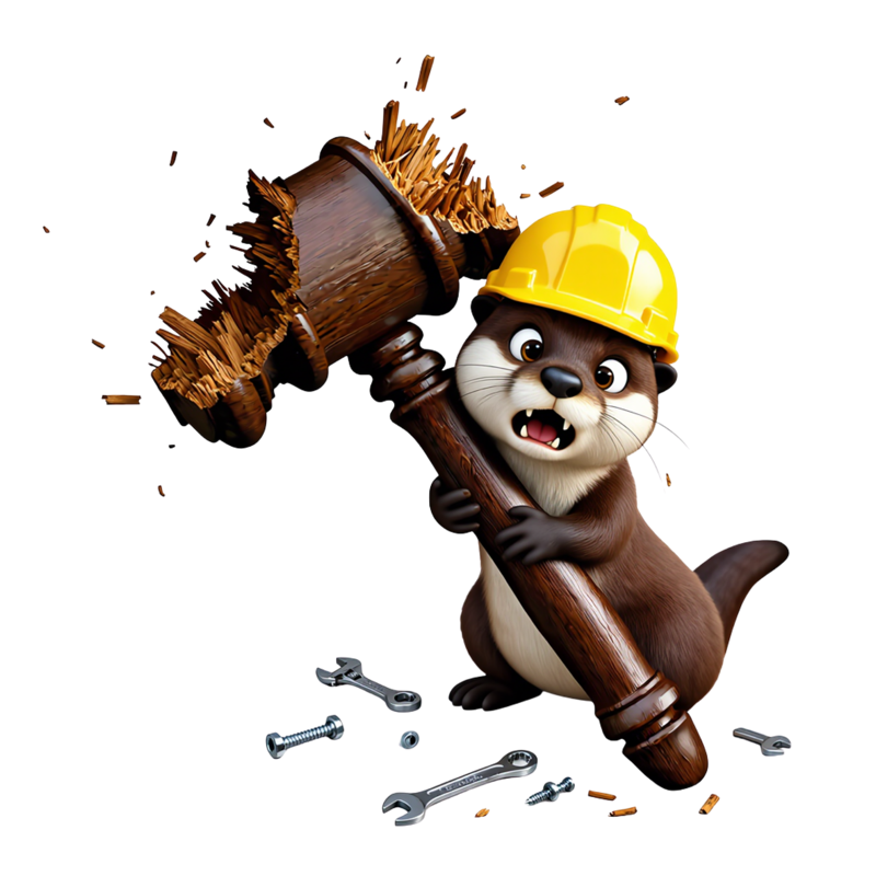 Gavelling otter in a hard hat, hard at work